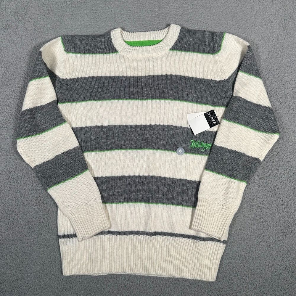 Billabong Sweater Mens Medium‎ Cream Gray Striped Wool Acrylic Y2K Pullover Crew